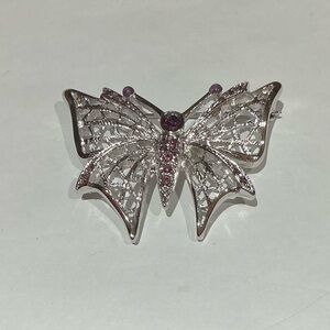 Vintage Elegant Silver Tone and Purple Butterfly Brooch